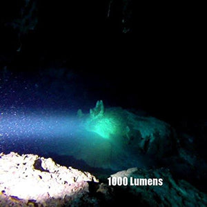 Diving Flashlight 1000 Lumens 2 Levels, Maximum Burn Time 7.5 Hours Waterproof 500ft/150m